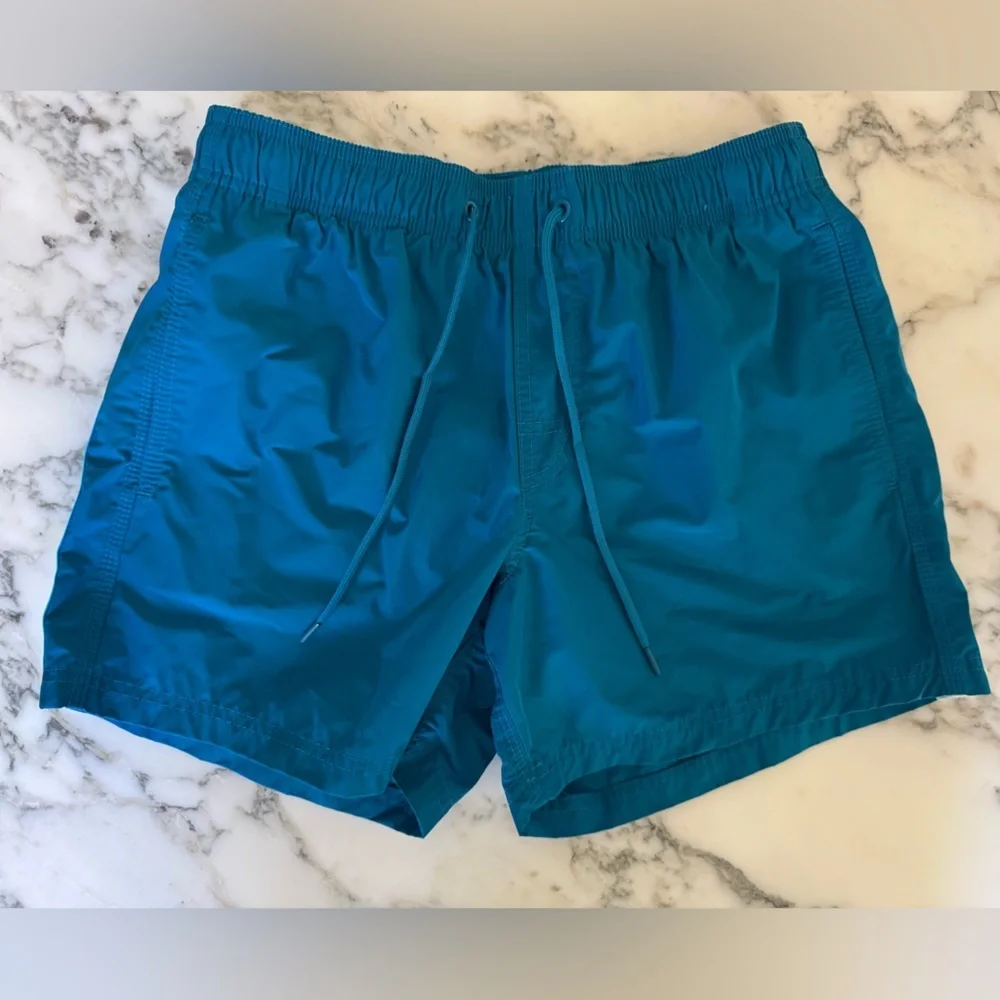 NWOT SUNDEK stretch waist Peacock Blue Nylon Sz S‎ Swim Trunks Shorts